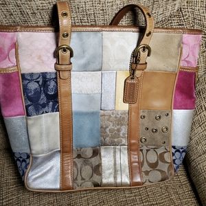COACH Large Signature Leather Patchwork Tote